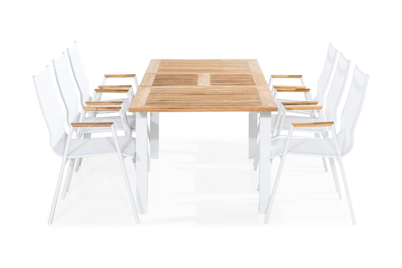 Las Vegas Matgrupp Utomhus 152-210x90 + 6 Karmstolar, Teak/Vit