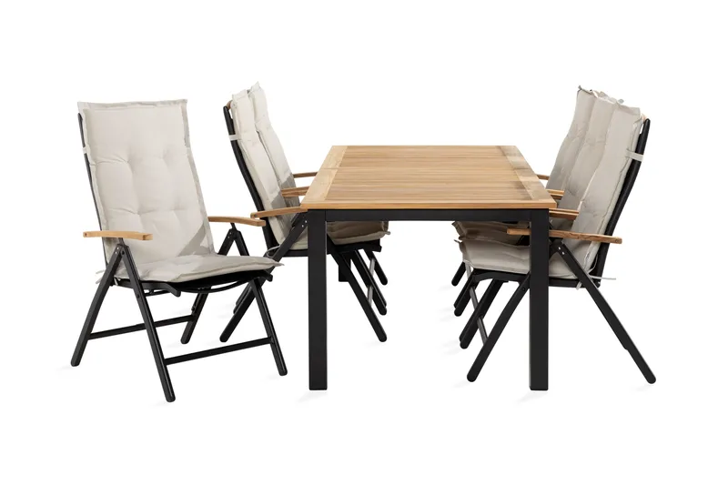 Las Vegas Matgrupp Utomhus 152-210x90 + 6 Stolar m Dyna, Svart/Teak/Vit