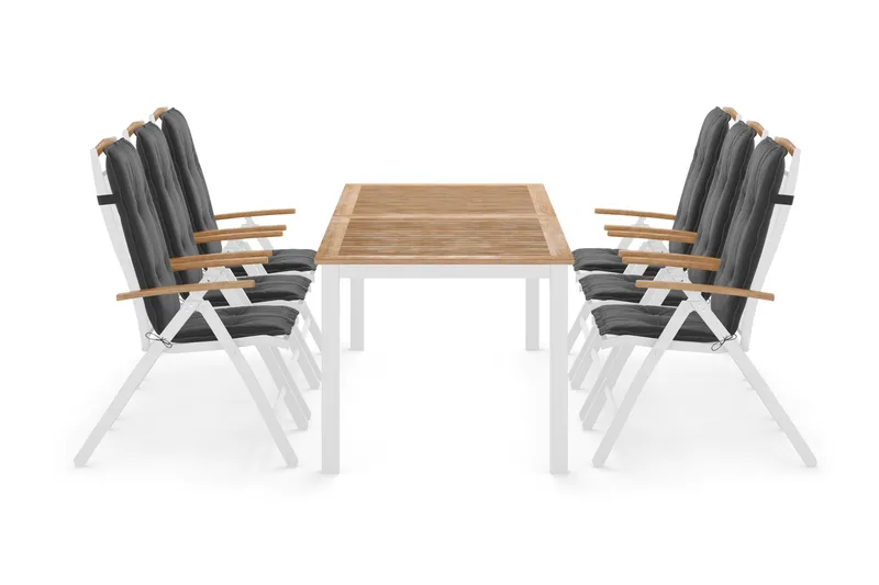 Las Vegas Matgrupp Utomhus 220-280 + 6 Positionsstol Lyx m Dyna - Vit/Teak/Vit/Teak/Grå - Utemöbler - Utegrupp - Matgrupp utomhus