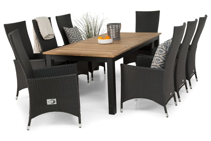 Las Vegas Matgrupp Utomhus 220-280 + 8 Jenny Ställbar Fåtölj - Teak/Svart - Utemöbler - Utegrupp - Matgrupp utomhus