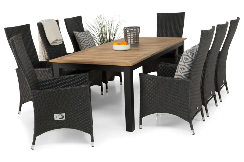 Las Vegas Matgrupp Utomhus 220-280 + 8 Jenny Ställbar Fåtölj - Teak/Svart - Utemöbler - Utegrupp - Matgrupp utomhus