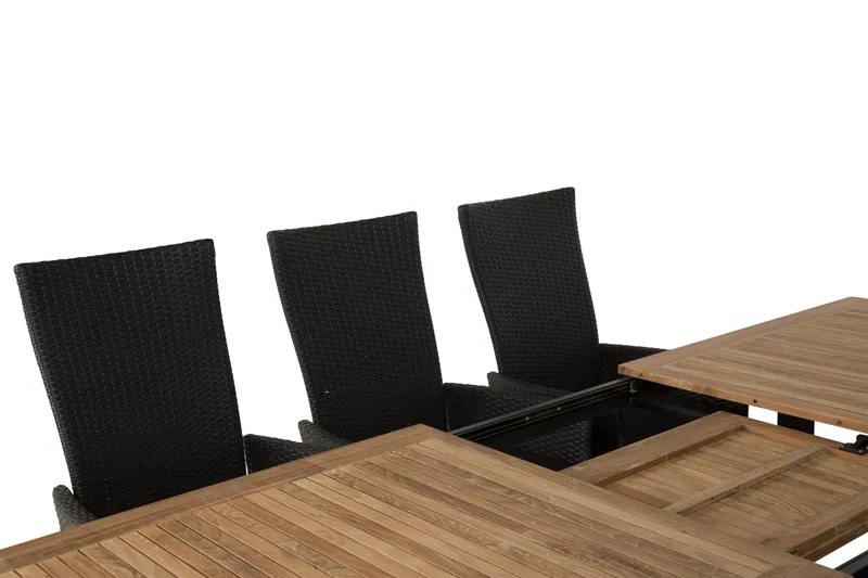 Las Vegas Matgrupp Utomhus 220-280 + 8 Jenny Ställbar Fåtölj - Teak/Svart - Utemöbler - Utegrupp - Matgrupp utomhus