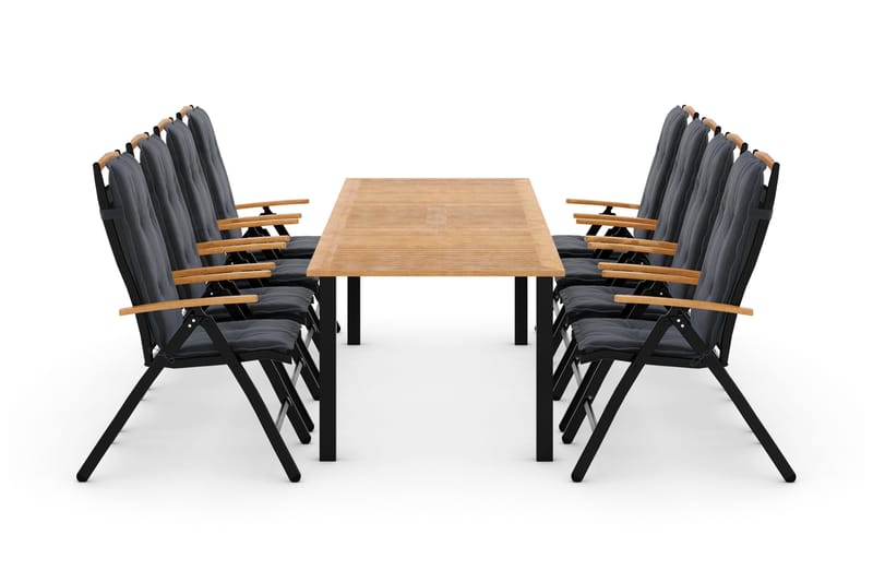 Las Vegas Matgrupp Utomhus 220-280 + 8 Positionsstol Lyx m Dyna, Svart/Teak/Grå