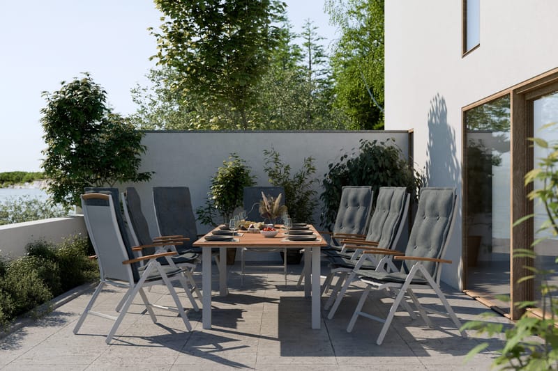 Las Vegas Matgrupp Utomhus 220-280 + 8 Positionsstol Lyx m Dyna - Vit/Teak/Vit/Teak/Grå - Utemöbler - Utegrupp - Matgrupp utomhus