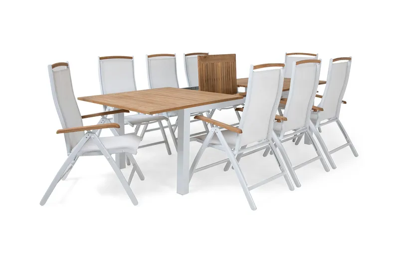 Las Vegas Matgrupp Utomhus 220-280 + 8 Positionsstol Lyx - Vit/Teak/Vit/Teak - Utem öbler - Utegrupp - Matgrupp utomhus