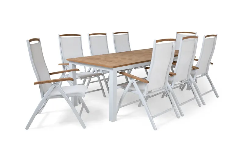 Las Vegas Matgrupp Utomhus 220-280 + 8 Positionsstol Lyx - Vit/Teak/Vit/Teak - Utemöbler - Utegrupp - Matgrupp utomhus