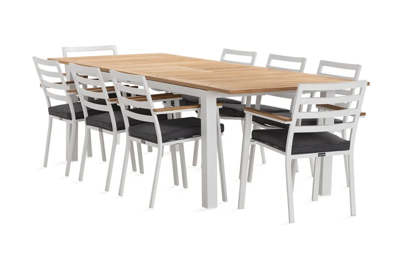 Las Vegas Matgrupp Utomhus 220-280 cm + 8 Oliver Matstol - Teak/Vit - Utemöbler - Utegrupp - Matgrupp utomhus