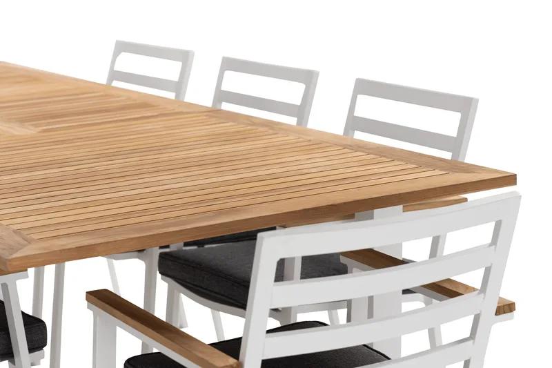 Las Vegas Matgrupp Utomhus 220-280 cm + 8 Oliver Matstol - Teak/Vit - Utemöbler - Utegrupp - Matgrupp utomhus