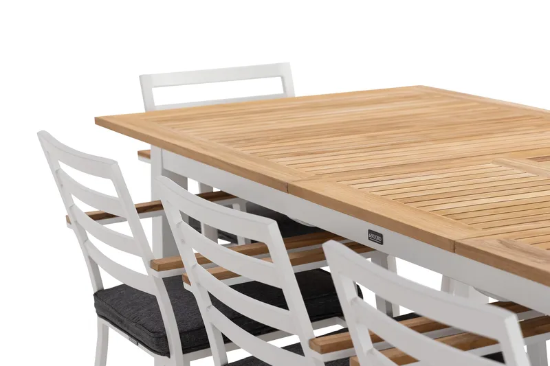 Las Vegas Matgrupp Utomhus 220-280 cm + 8 Oliver Matstol - Teak/Vit - Utemöbler - Utegrupp - Matgrupp utomhus