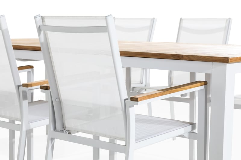 Las Vegas Matgrupp Utomhus 220-280x100 + 6 Stapelstolar - Teak/Vit - Utemöbler - Utegrupp - Matgrupp utomhus