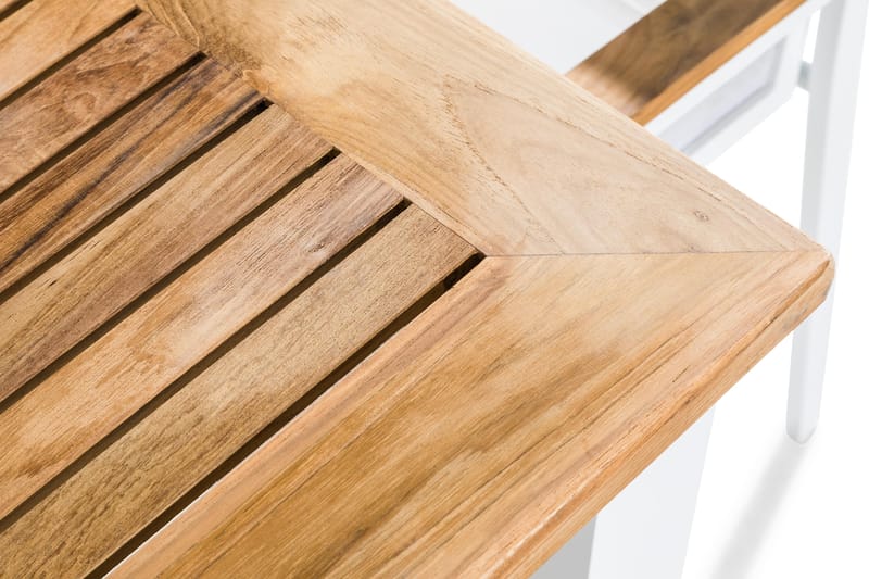 Las Vegas Matgrupp Utomhus 220-280x100 + 6 Stapelstolar - Teak/Vit - Utemöbler - Utegrupp - Matgrupp utomhus