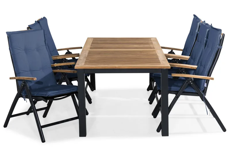 Las Vegas Matgrupp Utomhus 220-280x100+ 6 Stolar m Dyna, Svart/Teak/Blå