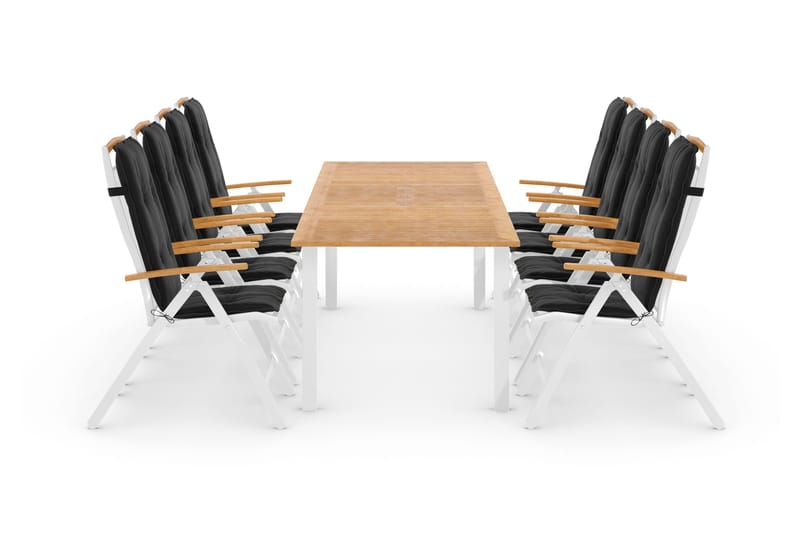 Las Vegas Matgrupp Utomhus 220-280x100+ 8 Las Vegas Lyx Stol m Dyna, Vit/Teak/Svart