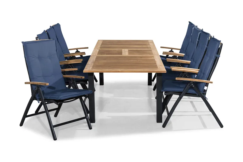 Las Vegas Matgrupp Utomhus 220-280x100+ 8 Stolar m Dyna, Svart/Teak/Blå