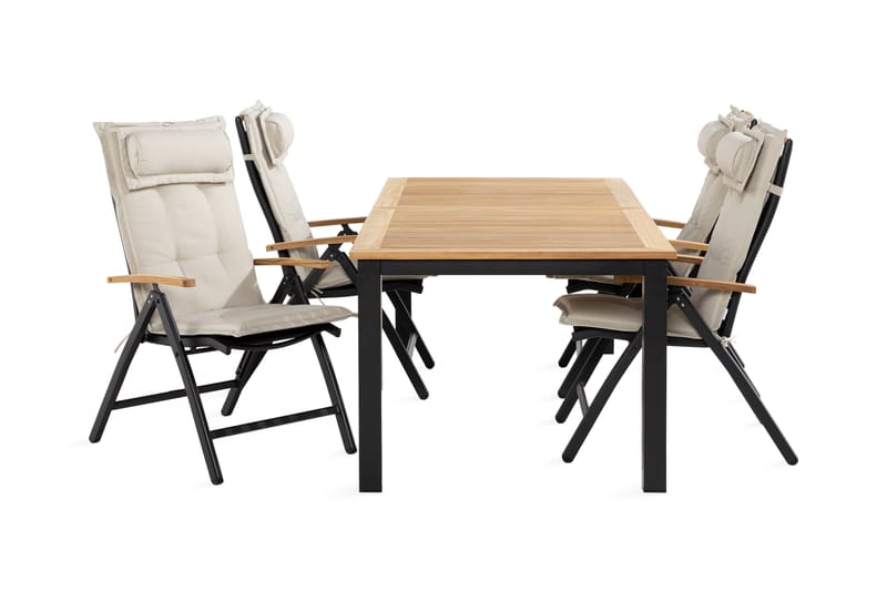 Las Vegas Matgrupp Utomhus 90x152-210 + 4 Stolar m Dyna - Svart/Teak/Offwhite - Utemöbler - Utegrupp - Matgrupp utomhus
