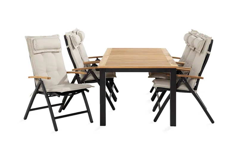 Las Vegas Matgrupp Utomhus 90x152-210 + 6 Stolar m Dyna, Svart/Teak/Offwhite