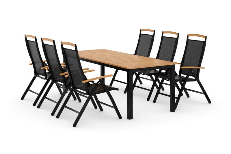 Las Vegas Matgrupp Utomhus Las Vegas 220-280 + 6 Positionsstol Lyx - Svart Teak - Utemöbler - Utegrupp - Matgrupp utomhus