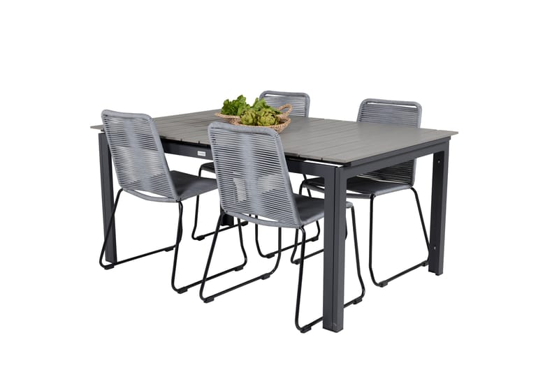 Levels Förlängningsbar Matgrupp 160-240 cm + 4 st Lindos Matstol Sv - Grå/Svart - Utemöbler - Utegrupp - Matgrupp utomhus