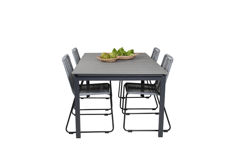 Levels Förlängningsbar Matgrupp 160-240 cm + 4 st Lindos Matstol Sv - Grå/Svart - Utemöbler - Utegrupp - Matgrupp utomhus
