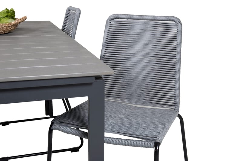 Levels Förlängningsbar Matgrupp 160-240 cm + 4 st Lindos Matstol Sv - Grå/Svart - Utemöbler - Utegrupp - Matgrupp utomhus