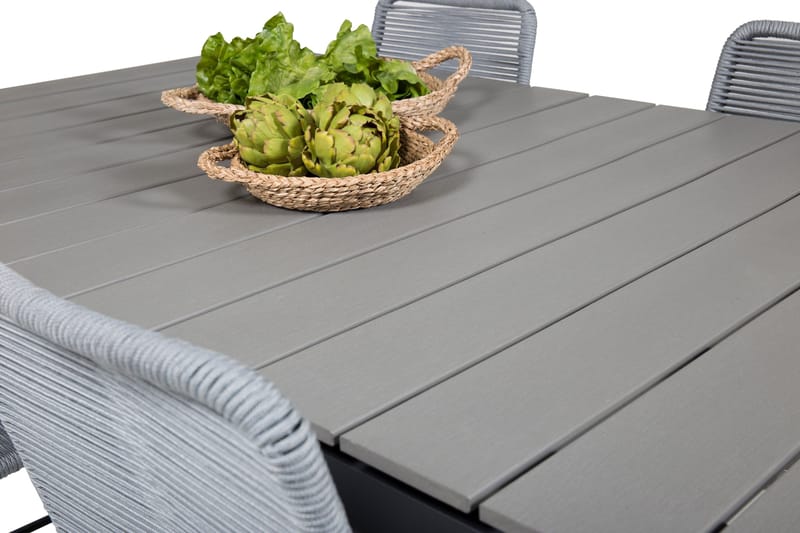 Levels Förlängningsbar Matgrupp 160-240 cm + 4 st Lindos Matstol Sv - Grå/Svart - Utemöbler - Utegrupp - Matgrupp utomhus