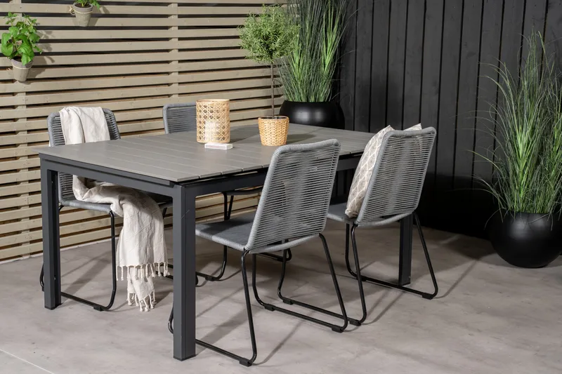 Levels Förlängningsbar Matgrupp 160-240 cm + 4 st Lindos Matstol Sv - Grå/Svart - Utemöbler - Utegrupp - Matgrupp utomhus