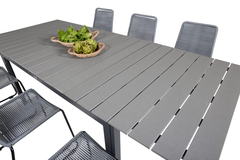 Levels Förlängningsbar Matgrupp 160cm + 6 Lindos Stolar Svar - Svart/Grå - Utemöbler - Utegrupp - Matgrupp utomhus