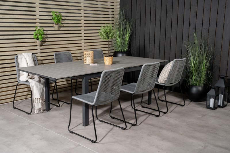 Levels Förlängningsbar Matgrupp 160cm + 6 Lindos Stolar Svar - Svart/Grå - Utemöbler - Utegrupp - Matgrupp utomhus