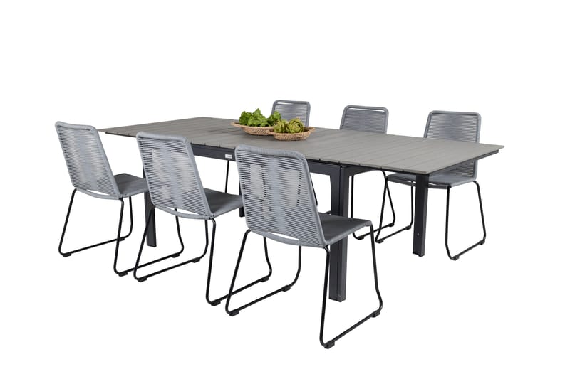 Levels Förlängningsbar Matgrupp 160cm + 6 Lindos Stolar Svar - Svart/Grå - Utemöbler - Utegrupp - Matgrupp utomhus