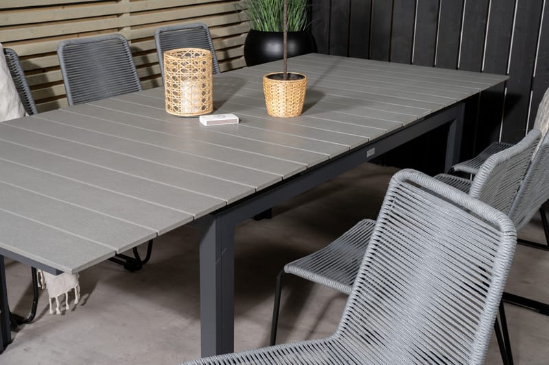 Levels Förlängningsbar Matgrupp 160cm + 6 Lindos Stolar Svar - Svart/Grå - Utemöbler - Utegrupp - Matgrupp utomhus