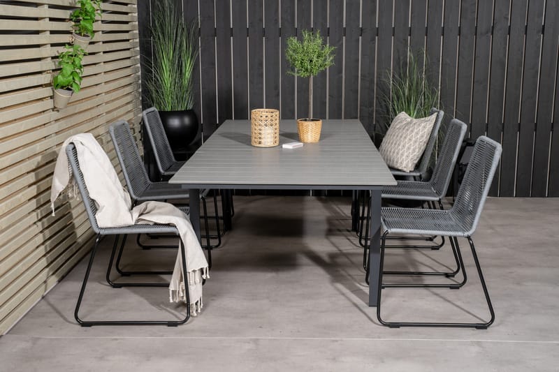 Levels Förlängningsbar Matgrupp 160cm + 6 Lindos Stolar Svar - Svart/Grå - Utemöbler - Utegrupp - Matgrupp utomhus