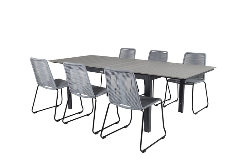 Levels Förlängningsbar Matgrupp 160cm + 6 Lindos Stolar Svar - Svart/Grå - Utemöbler - Utegrupp - Matgrupp utomhus