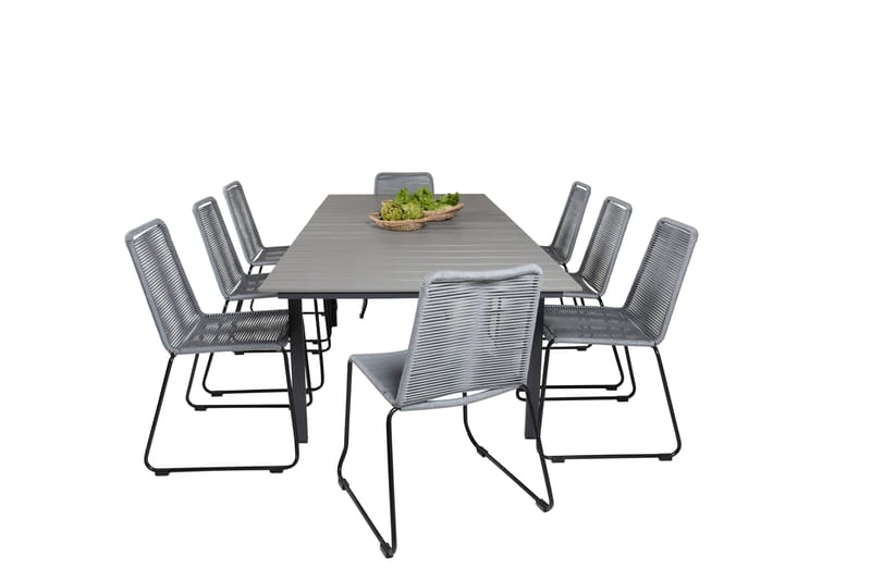 Levels Förlängningsbar Matgrupp 160cm + 8 Lindos Stolar Svar - Svart/Grå - Utemöbler - Utegrupp - Matgrupp utomhus