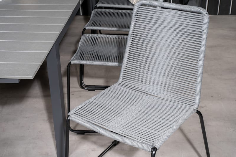 Levels Förlängningsbar Matgrupp 160cm + 8 Lindos Stolar Svar - Svart/Grå - Utemöbler - Utegrupp - Matgrupp utomhus