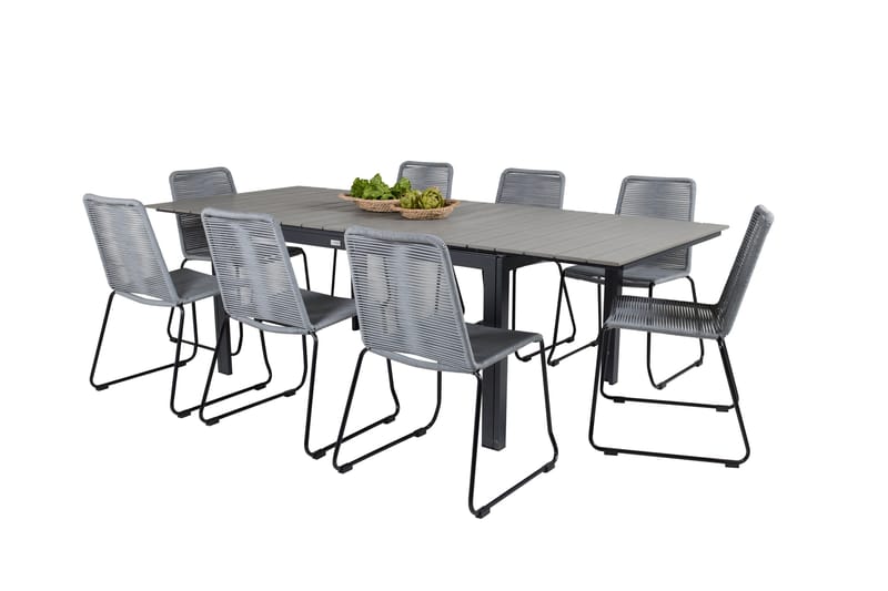 Levels Förlängningsbar Matgrupp 160cm + 8 Lindos Stolar Svar - Svart/Grå - Utemöbler - Utegrupp - Matgrupp utomhus