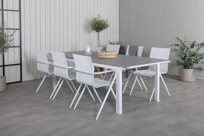Levels Förlängningsbar Matgrupp 229cm + 6 Alina Stolar Grå/V - Grå/Vit - Utemöbler - Utegrupp - Matgrupp utomhus