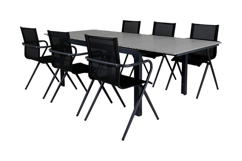 Levels Förlängningsbar Matgrupp Utomhus 160-240cm + 6 Alina Stolar - Svart - Utemöbler - Utegrupp - Matgrupp utomhus