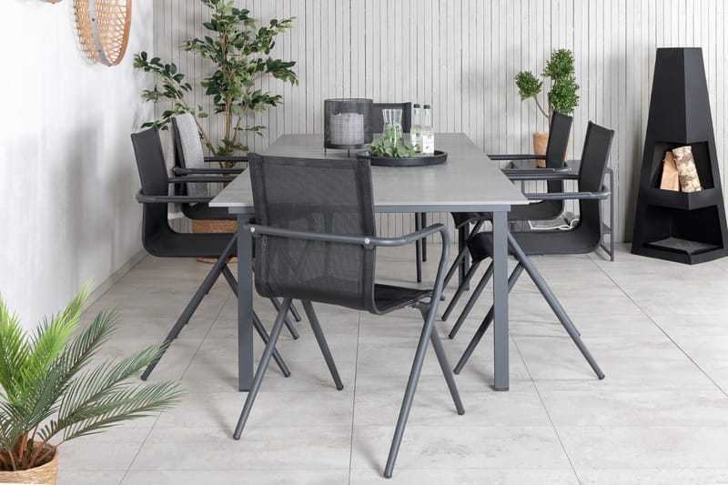 Levels Förlängningsbar Matgrupp Utomhus 160-240cm + 6 Alina Stolar - Svart - Utemöbler - Utegrupp - Matgrupp utomhus