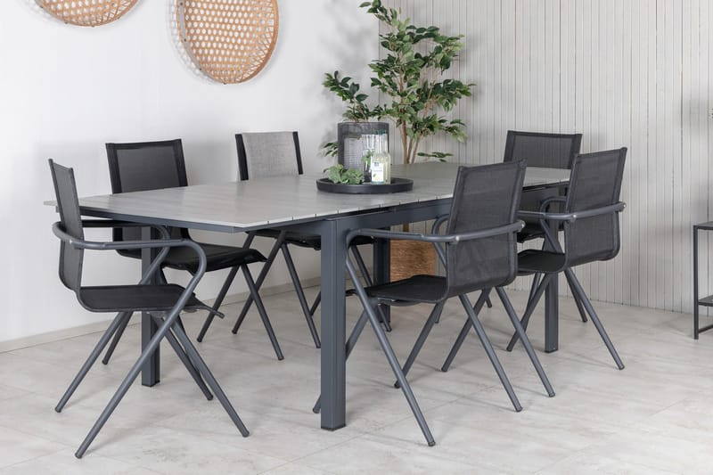 Levels Förlängningsbar Matgrupp Utomhus 160-240cm + 6 Alina Stolar - Svart - Utemöbler - Utegrupp - Matgrupp utomhus