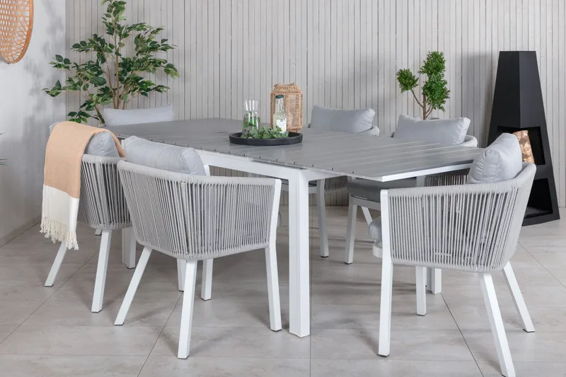 Levels Förlängningsbar Matgrupp Utomhus 160-240cm + 6 Virya Stolar - Grå - Utemöbler - Utegrupp - Matgrupp utomhus