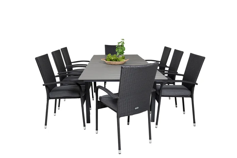 Levels Förlängningsbar Matgrupp Utomhus 160-240cm + 8 Anna Stolar - Vit/Grå - Utemöbler - Utegrupp - Matgrupp utomhus