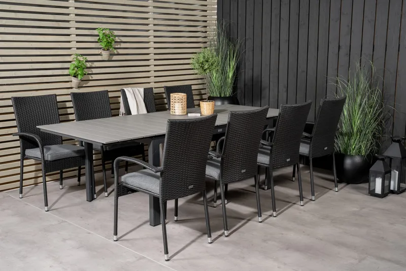 Levels Förlängningsbar Matgrupp Utomhus 160-240cm + 8 Anna Stolar - Vit/Grå - Utemöbler - Utegrupp - Matgrupp utomhus