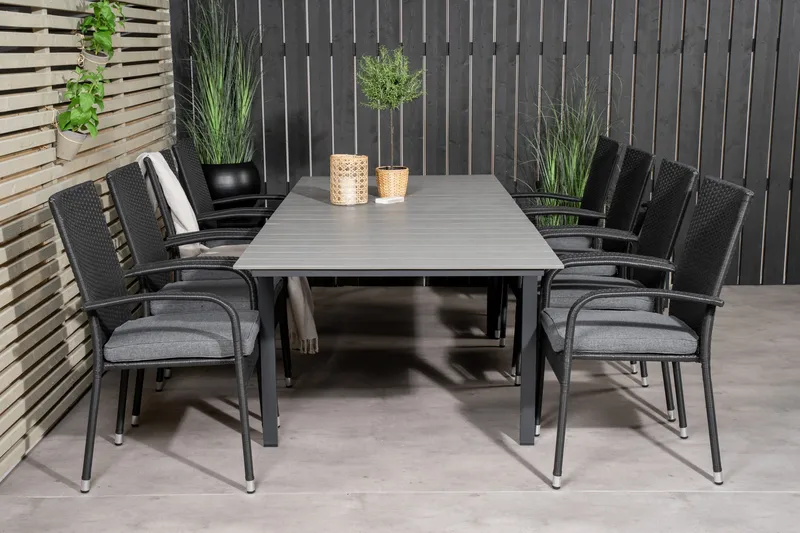 Levels Förlängningsbar Matgrupp Utomhus 160-240cm + 8 Anna Stolar - Vit/Grå - Utemöbler - Utegrupp - Matgrupp utomhus