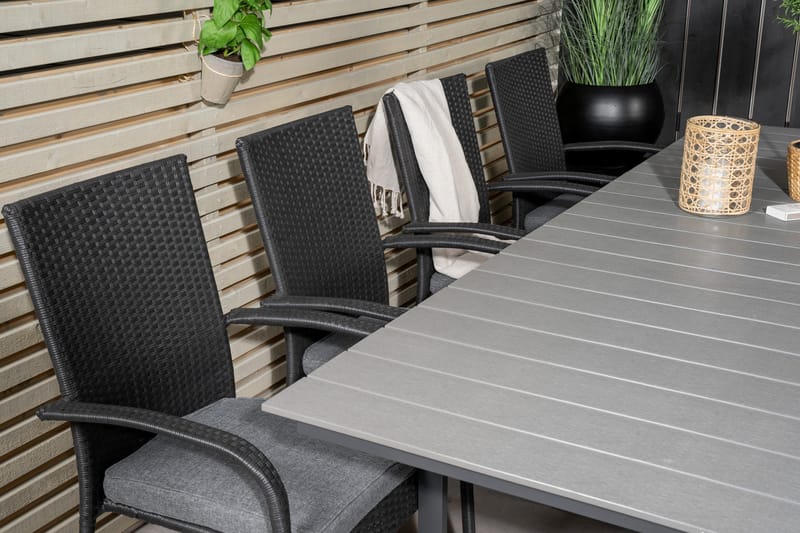 Levels Förlängningsbar Matgrupp Utomhus 160-240cm + 8 Anna Stolar - Vit/Grå - Utemöbler - Utegrupp - Matgrupp utomhus