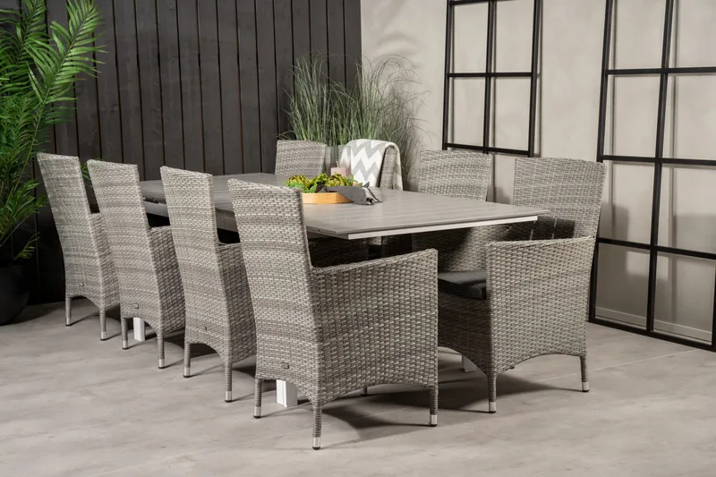 Levels Förlängningsbar Matgrupp Utomhus 160-240cm + 8 Malin Stolar, Grå