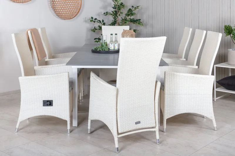 Levels Förlängningsbar Matgrupp Utomhus 160-240cm + 8 Padova Stolar, Grå