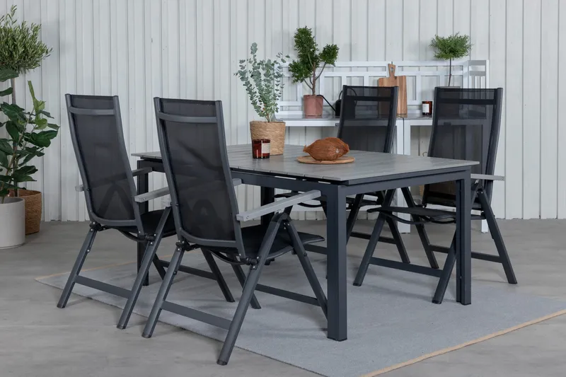 Levels Förlängningsbar Matgrupp Utomhus 160cm + 4 Albany Stolar - Brun/Vit - Utemöbler - Utegrupp - Matgrupp utomhus