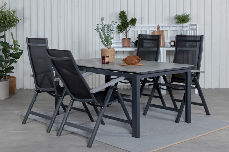 Levels Förlängningsbar Matgrupp Utomhus 160cm + 4 Albany Stolar - Brun/Vit - Utemöbler - Utegrupp - Matgrupp utomhus