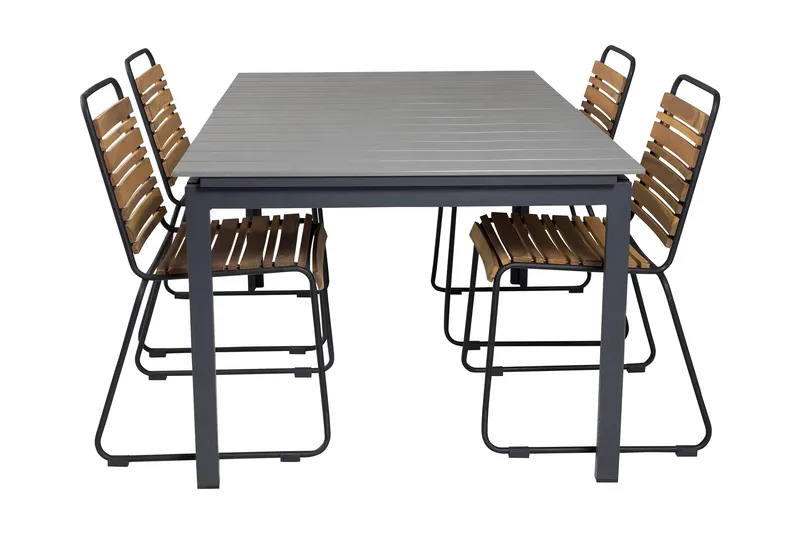 Levels Förlängningsbar Matgrupp Utomhus 160cm + 4 Bois Stolar, Natur/Svart