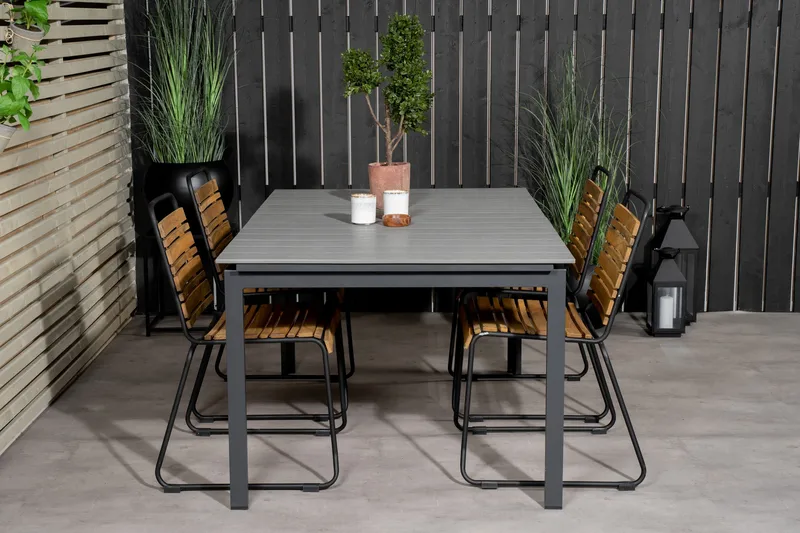 Levels Förlängningsbar Matgrupp Utomhus 160cm + 4 Bois Stolar - Natur/Svart - Utemöbler - Utegrupp - Matgrupp utomhus